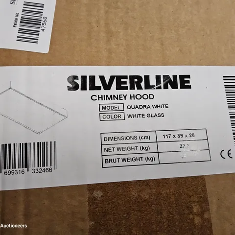 BOXED SILVERLINE QUADRA WHITE GLASS CHIMNEY HOOD
