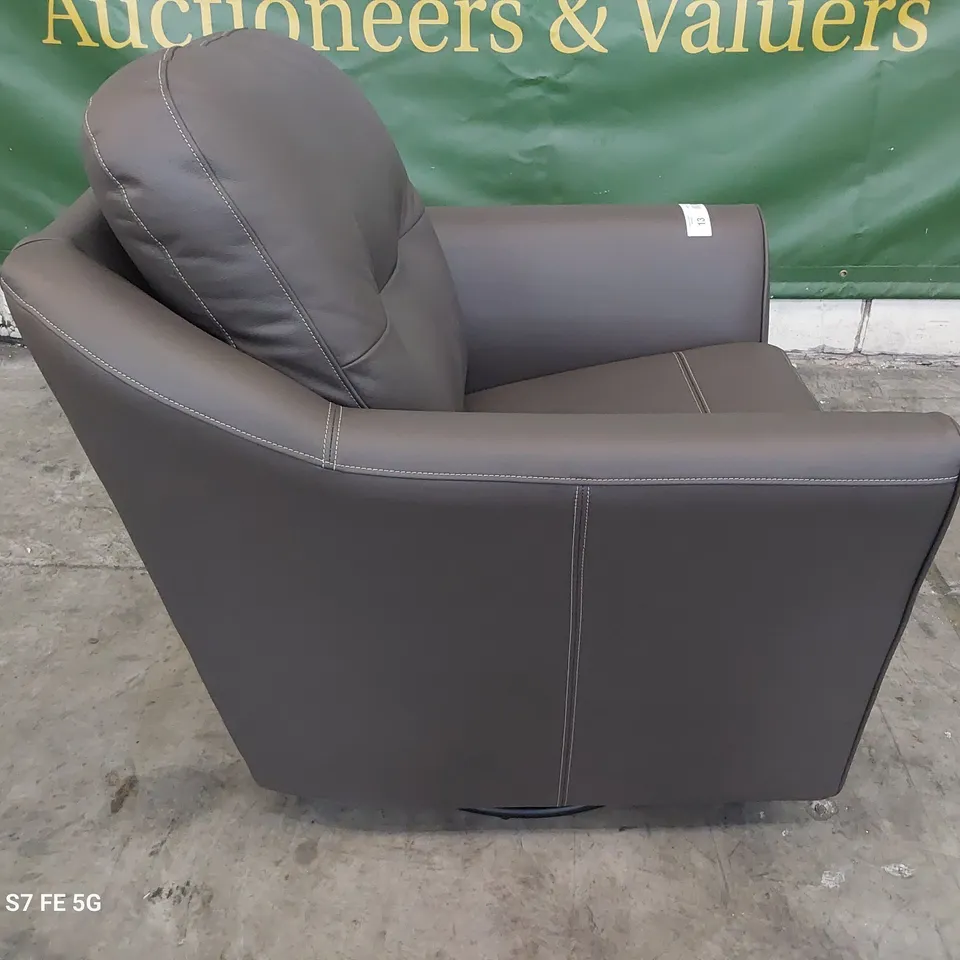 QUALITY BRITISH DESIGNER G PLAN FLINT SWIVEL CHAIR CAMBRIDGE EARTH LEATHER 