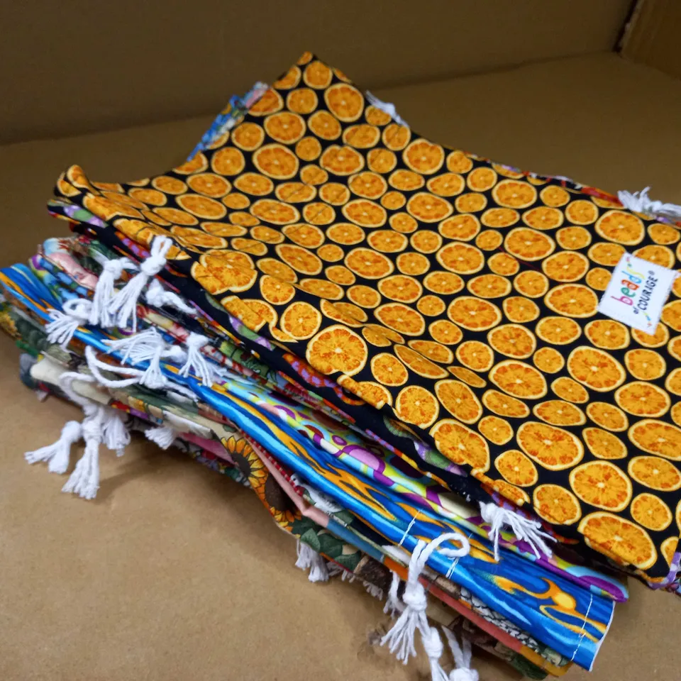 LOT OF APPROX 30 SEWN ASSORTED PATTERNS BEAD OF COURAGE WASH BAGS