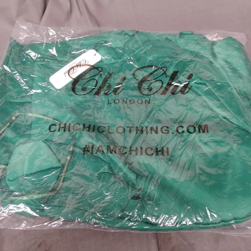 CHI CHI LONDON ONE SLEEVE CUT OUT MINI DRESS IN GREEN - 14