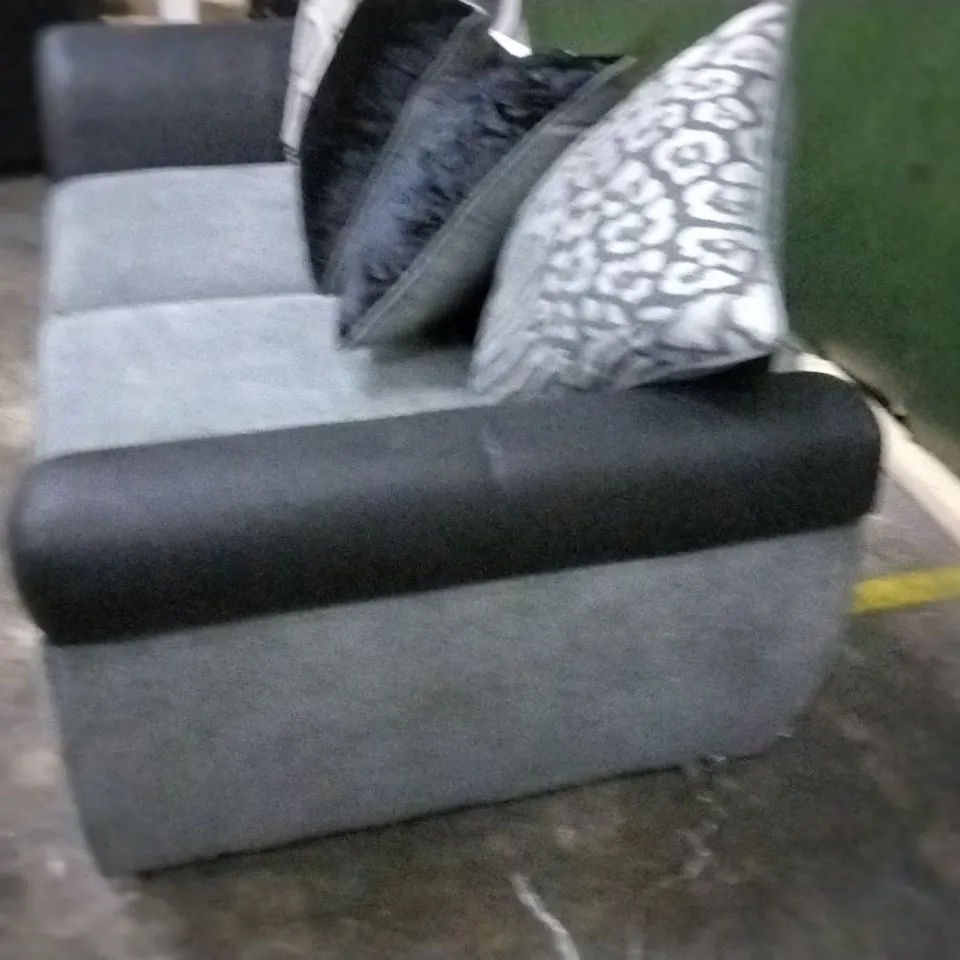 DESIGNER BLACK SUEDE EFFECT AND GREY FABRIC SOFA BED WITH CHROME FEET