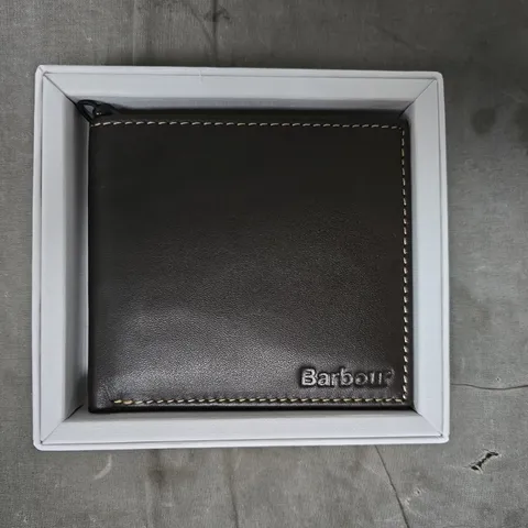 BARBOUR ELVINGTON COIN POCKET LEATHER WALLET IN DARK BROWN/TAN