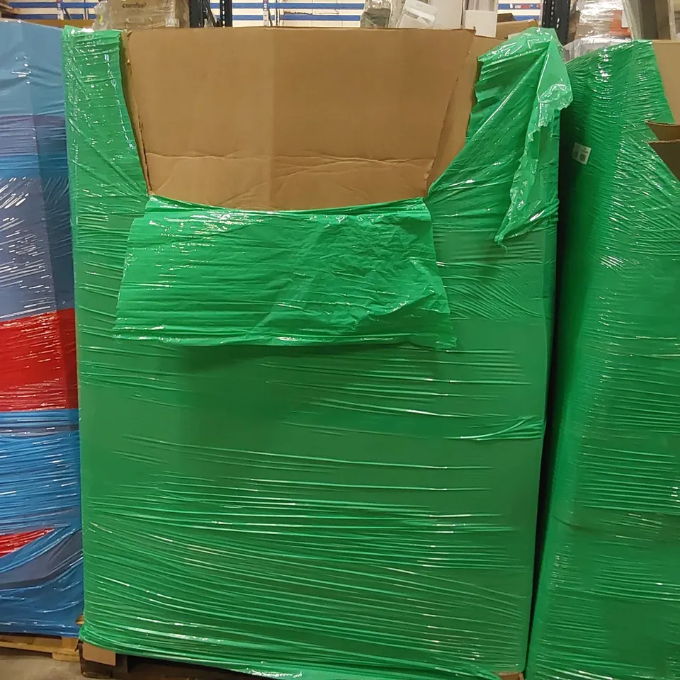 PALLET OF ASSORTED CONSUMER PRODUCTS TO INCLUDE: AIR COOLERS, SIDE TABLE, BEDDING, BLINDS, WASHING BASKET ECT