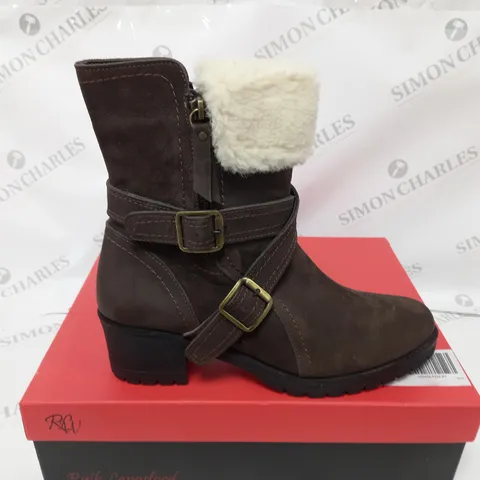 BOXED PAIR OF RUTH LANGSFORD CASUAL BOOTS, OAK - SIZE 7