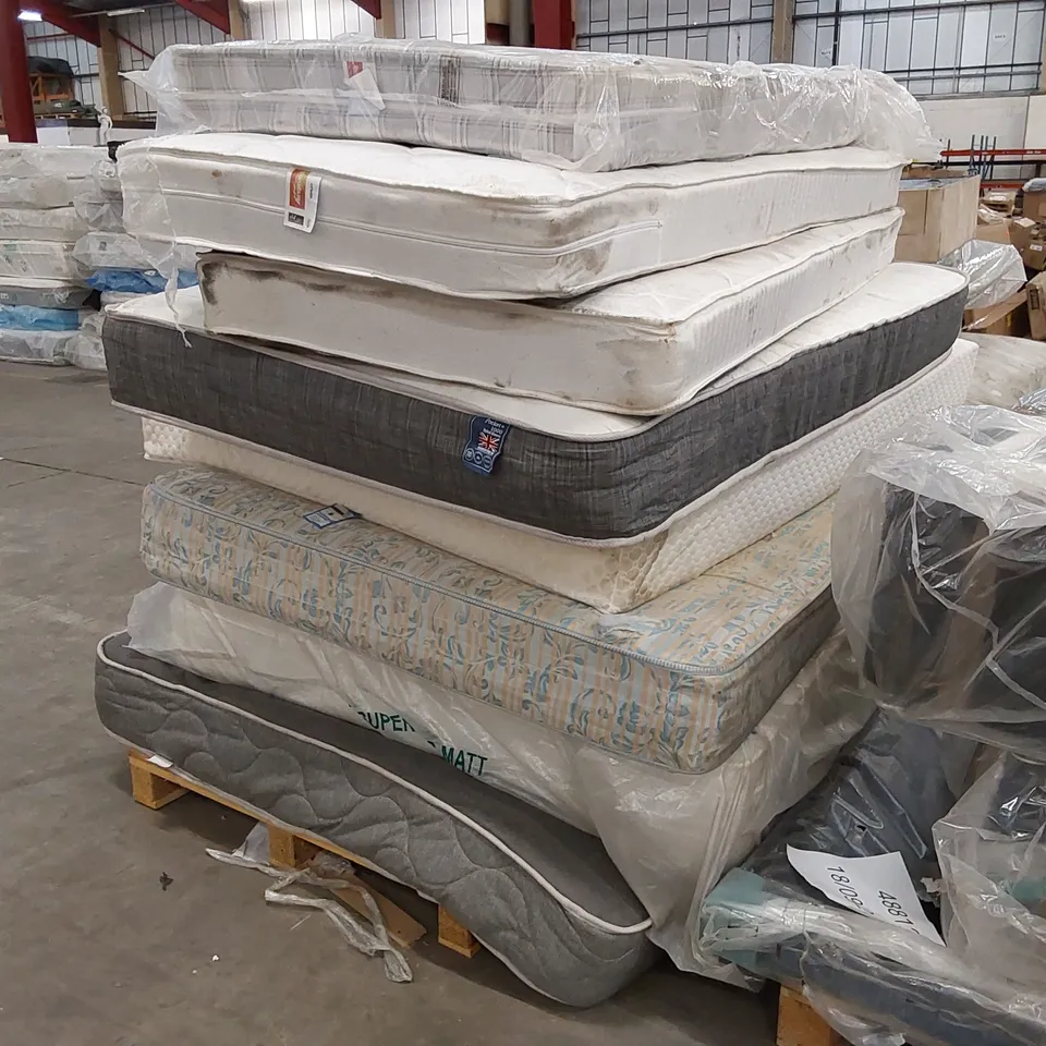PALLET OF 8X ASSORTED MATTRESSES - VARIOUS SIZES, BRANDS, CONDITIONS 