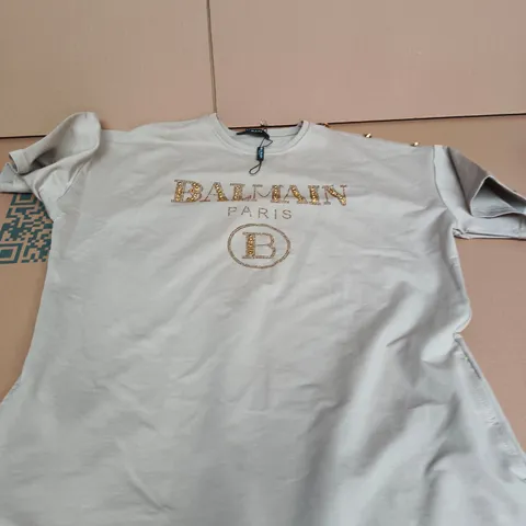 BALMAIN PARIS LONG LENGTH T-SHIRT – BEIGE, UK SIZE L