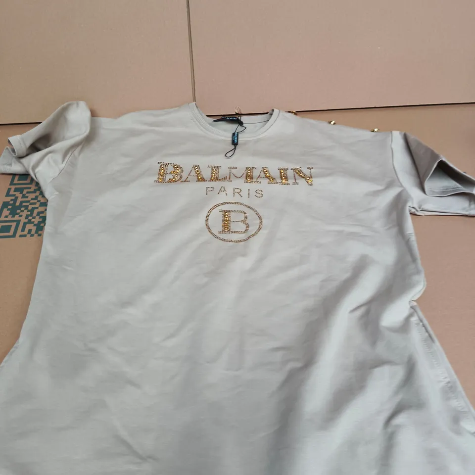 BALMAIN PARIS LONG LENGTH T-SHIRT – BEIGE, UK SIZE L