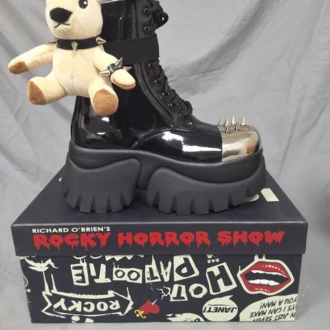 BOXED KOI ROCKY HORROR SHOW EDDIE'S TEDDY PLATFORM BOOTS IN BLACK - UK 3