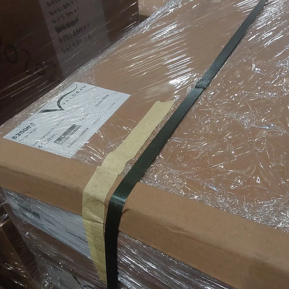 PALLET CONTAINING A LARGE QUANTITY OF ASSORTED BATHROOM FURNITURE PARTS INCLUDING: VELDEAU VANITY CARCASSES ECT