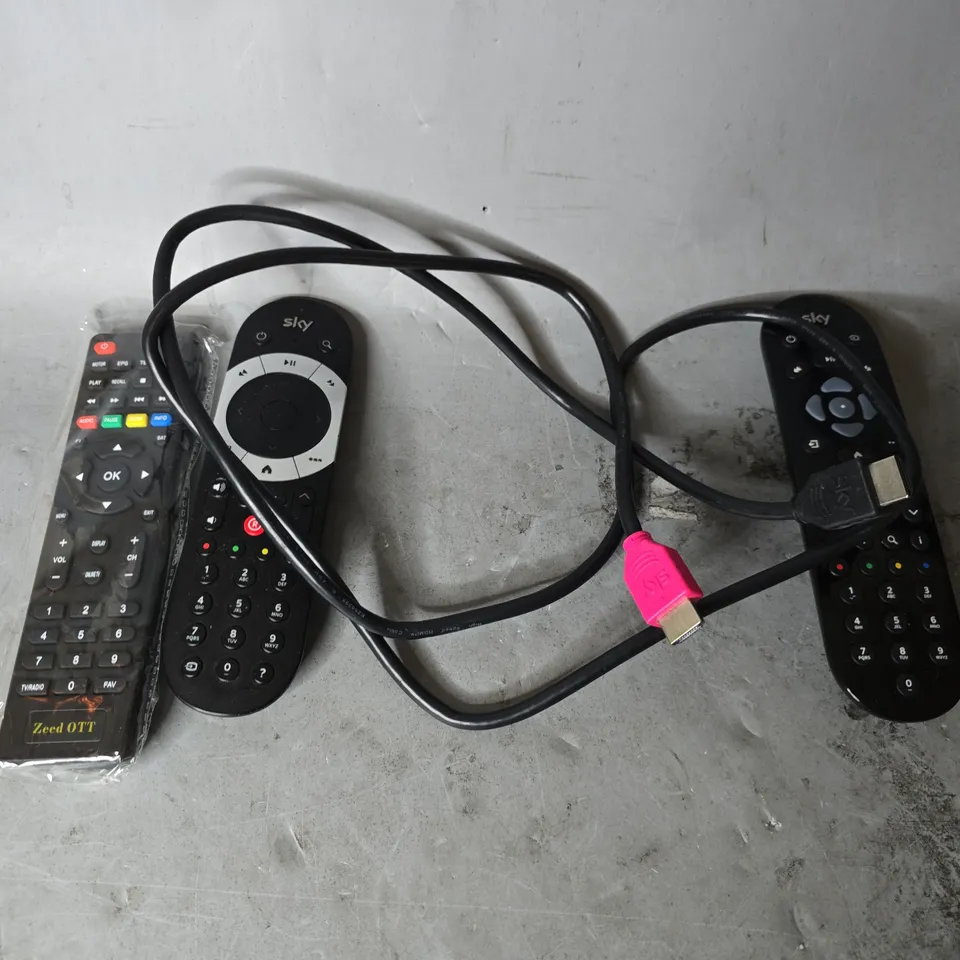 APPROXIMATELY 15 ASSORTED ITEMS TO INCLUDE -HDMI LEAD , SKY REMOTE ETC