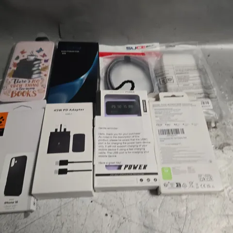 TOTE OF ASSORTED PHONE ACCESSORIES TO INCLUDE CASES, CHARGERS AND SCREEN PROTECTORS