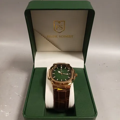 MENS FRANK SCHMIDT WATCH β TEXTURED DIAL WITH DATE β LEATHER STRAP - MODEL: FSL AMBASSADOR β 3ATM WATER RESISTANT