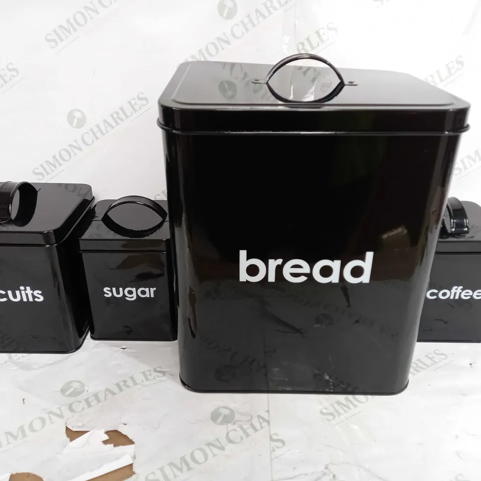 BOXED 5 PEICE METAL CANISTERS SET IN BLACK