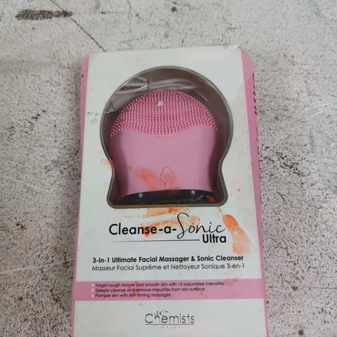 SKINCHEMISTS CLEANSE-A-SONIC ULTRA FACIAL MASSAGER & SONIC CLEANSER – PINK, BOXED