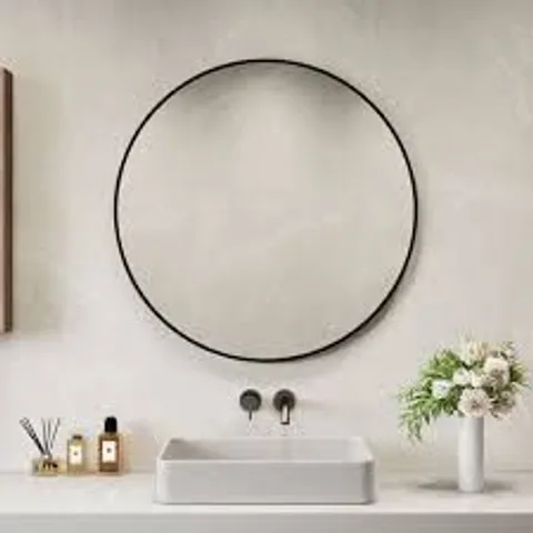 BOXED NEO BLACK NORDIC ROUND METAL FRAME WALL MIRROR 80CM
