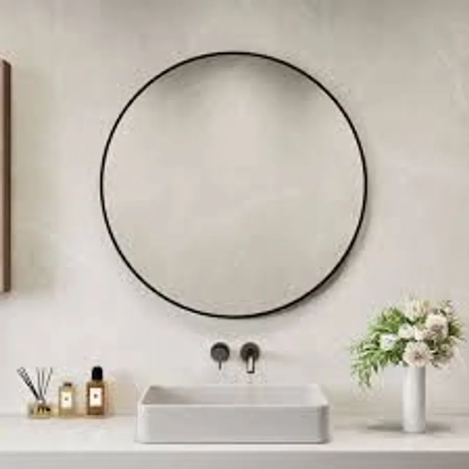 BOXED NEO BLACK NORDIC ROUND METAL FRAME WALL MIRROR 80CM