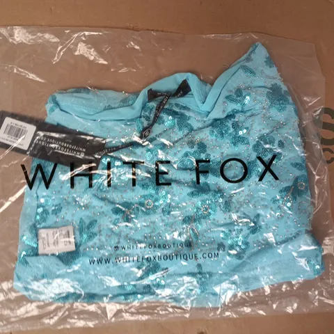 BAGGED WHITE FOX CAPRI COVE BEADED MINI SKIRT IN BLUE SIZE SMALL
