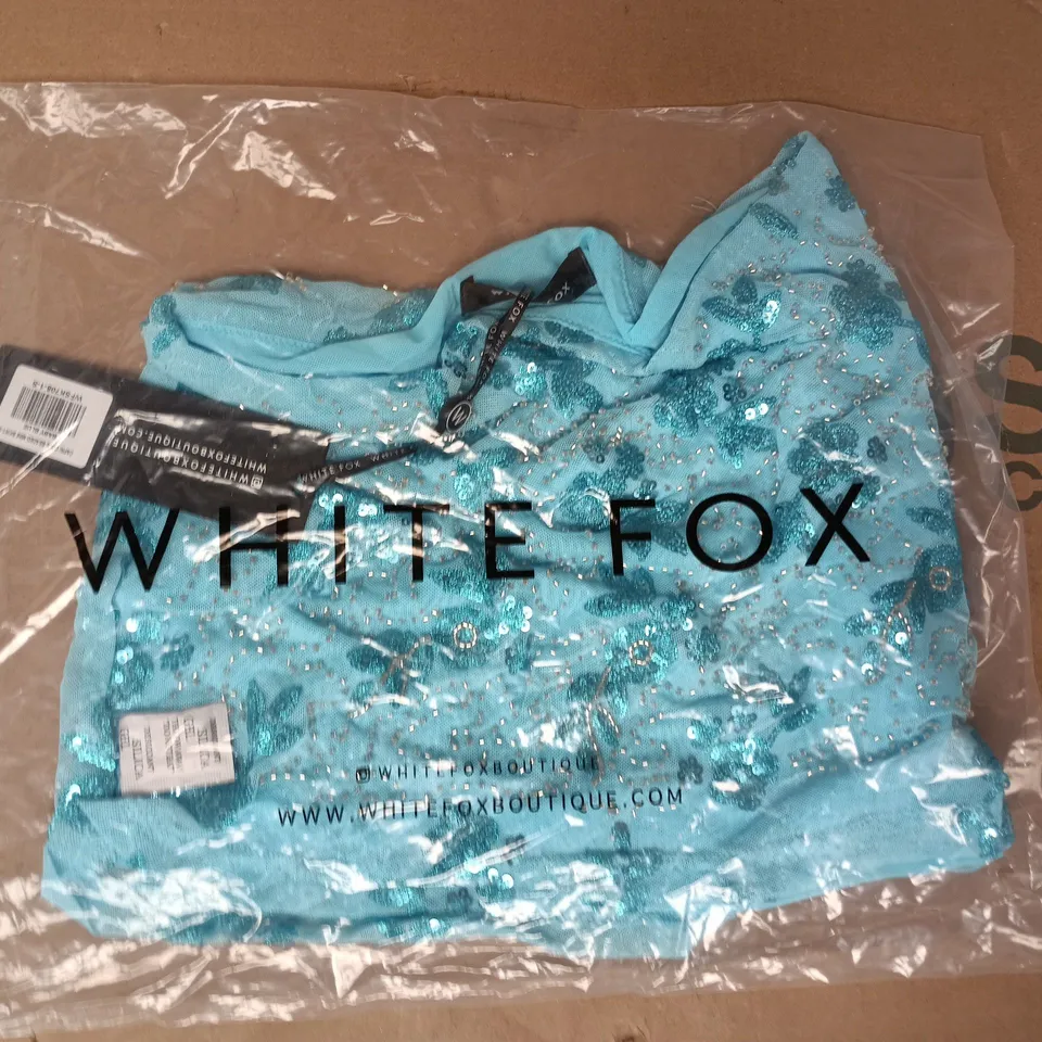 BAGGED WHITE FOX CAPRI COVE BEADED MINI SKIRT IN BLUE SIZE SMALL