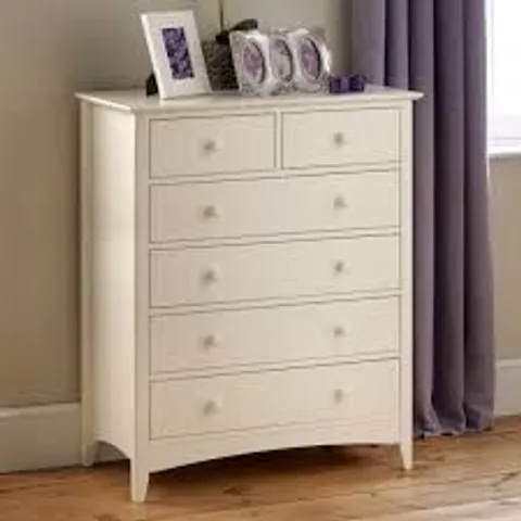 BOXED JULIAN BOWEN CAMEO STONE WHITE 4+2 DRAWER CHEST OF DRAWERS (1 BOX)