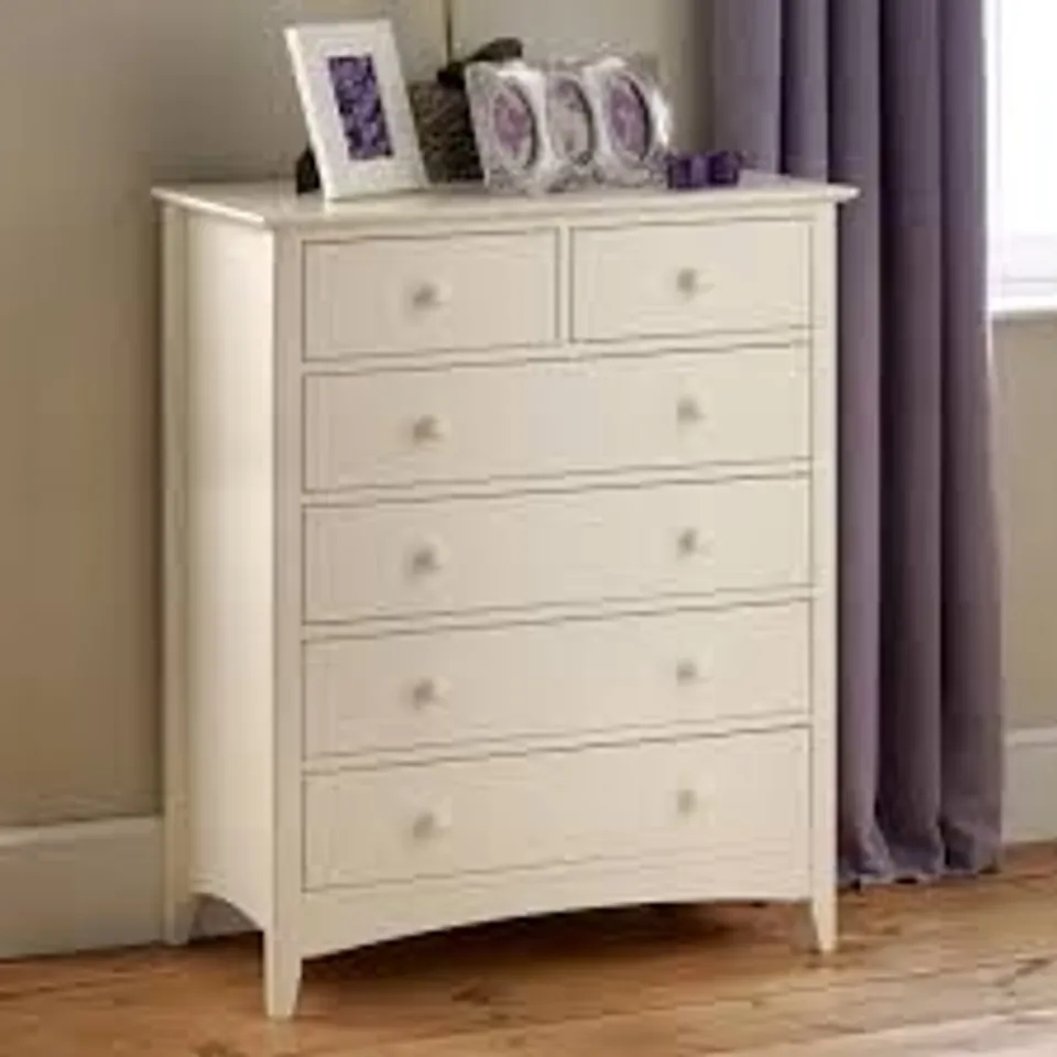 BOXED JULIAN BOWEN CAMEO STONE WHITE 4+2 DRAWER CHEST OF DRAWERS (1 BOX)