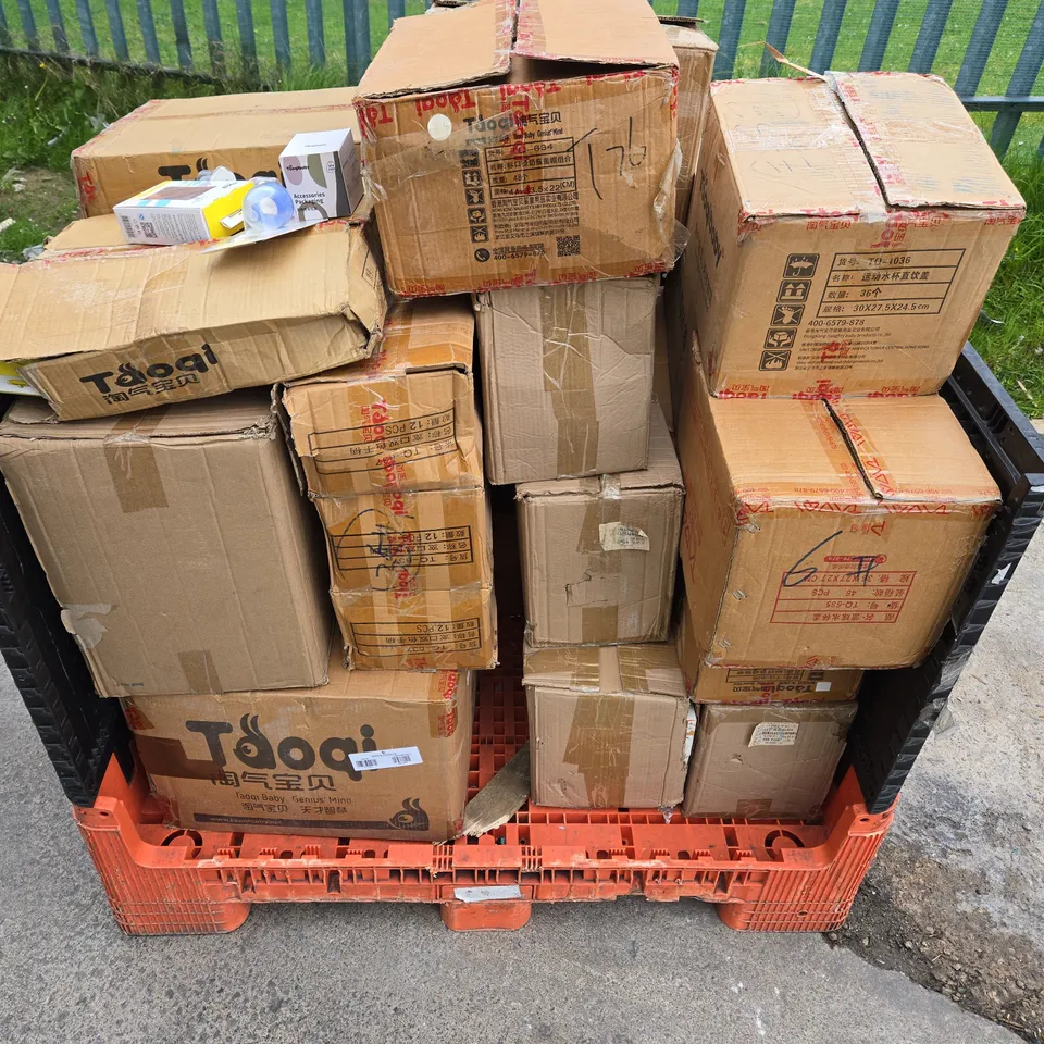 PALLET OF APPROXIMATELY 15 ASSORTED BOXES OF HOUSEHOLD PRODUCTS TO INCLUDE SCISSORS, BABY TOOLS ETC - COLLECTION ONLY 