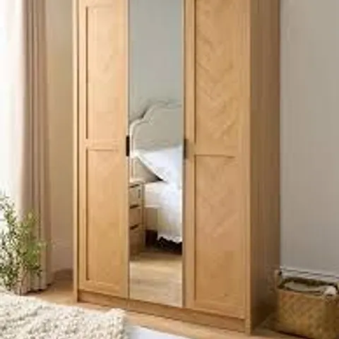 BRAND NEW BOXED CHEVRY 3 DOOR MIRRORED WARDROBE - DARK OAK (2 BOXES)