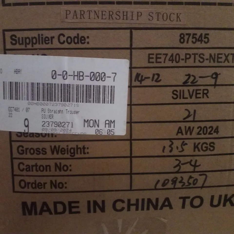 BOX CONTAINING APPROXIMATELY 9 BRAND NEW JD WILLIAMS SILVER PU STRAIGHT TROUSERS - SIZE 22