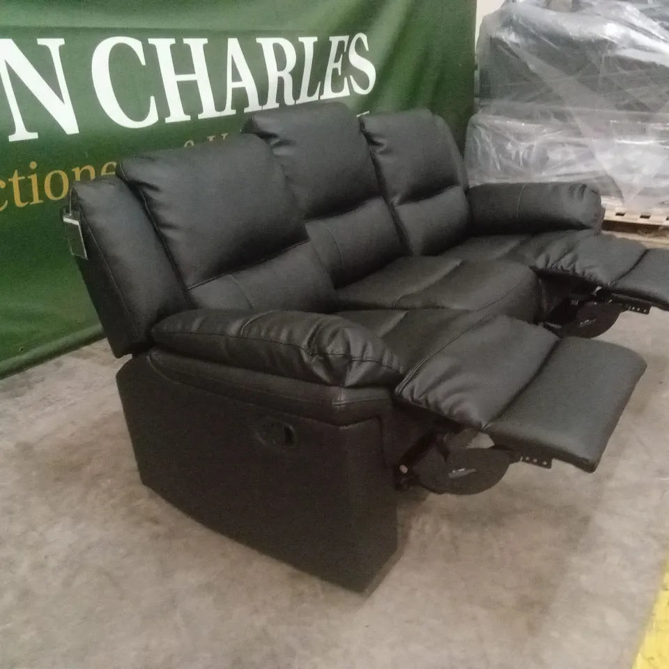 ALBION LUXURY FAUX LEATHER 3 SEATER HIGH BACK MANUAL RECLINER SOFA - BLACK RRP £749
