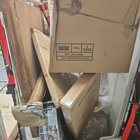 CAGE OF APPROX. 15 HOUSEHOLD ITEMS TOO INCLUDE STORAGE BOXES , RUGS , ETC - COLLECTION ONLY 