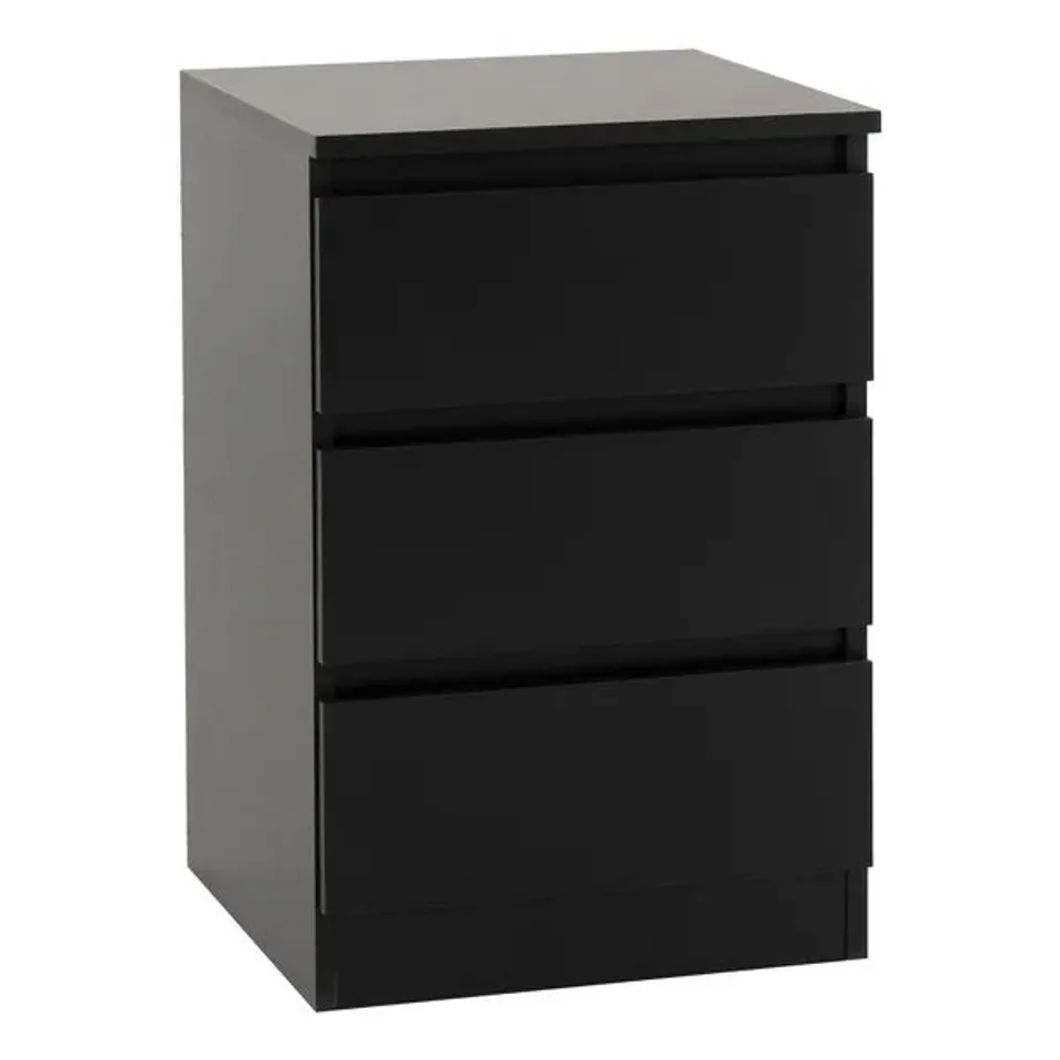 BOXED MALVERN 3 DRAWER BEDSIDE - BLACK (1 BOX)