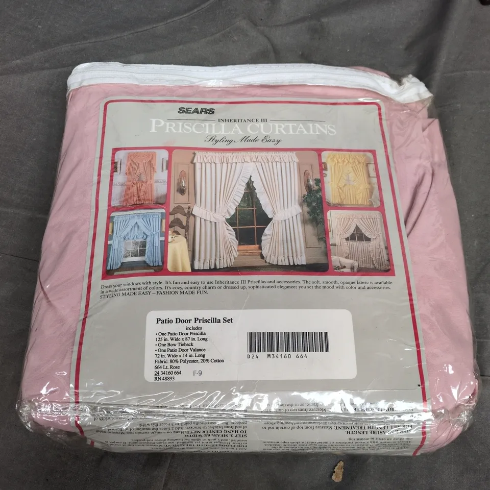 SEARS INHERITANCE III PRISCILLA CURTAINS PATIO DOOR SET IN PINK