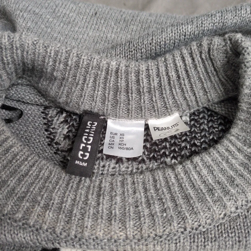 H&M DIVIDED PEANUTS SNOOPY KNIT JUMPER, GREY XS
