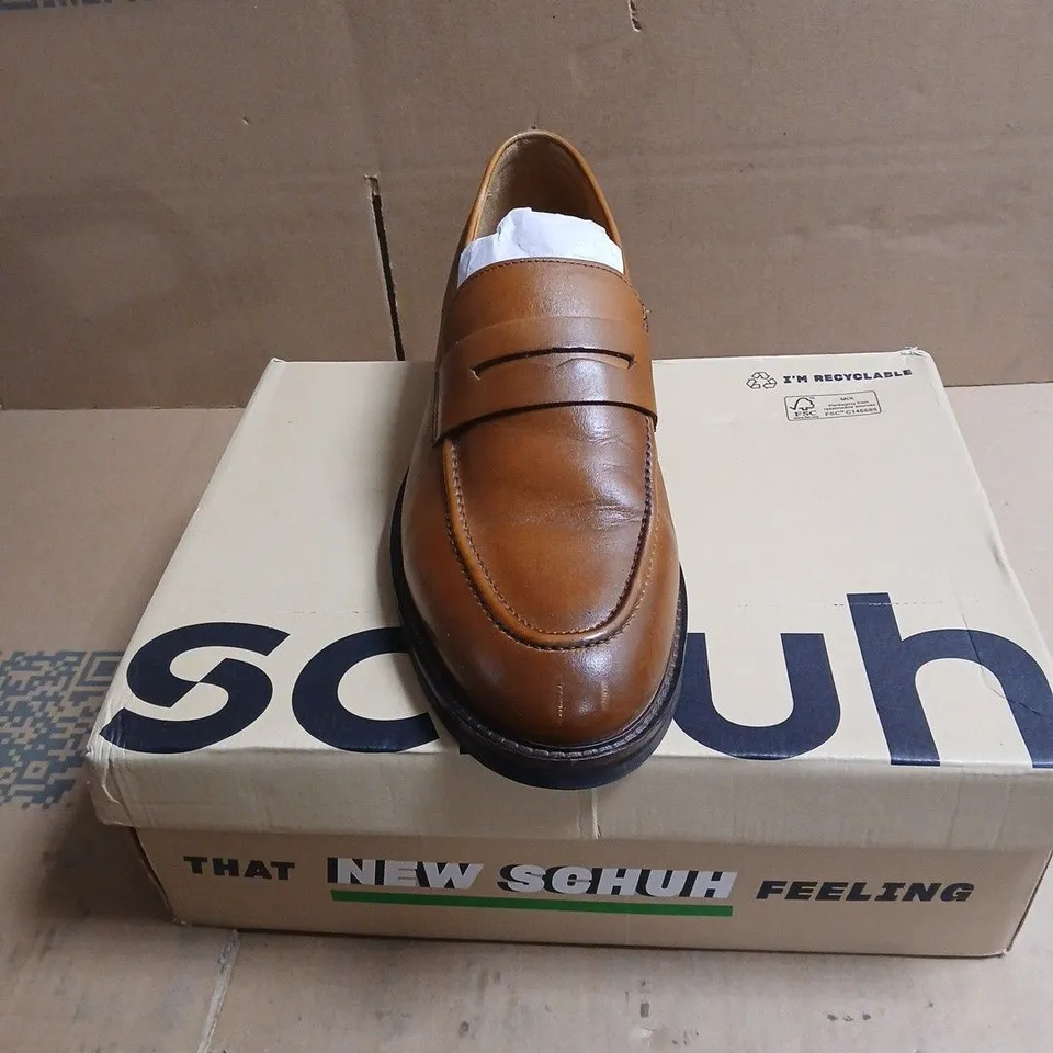 SCHUH BROWN LEATHER PENNY LOAFERS – MEN'S BOXED SIZE UK 12