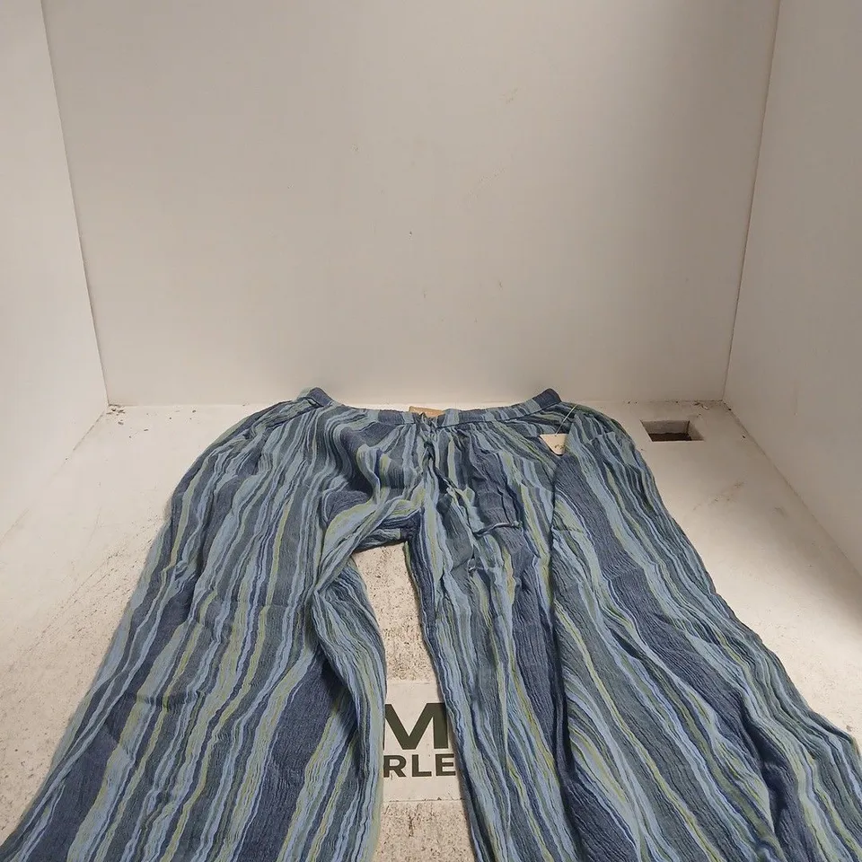 FREE PEOPLE WOMEN’S STRIPED NAVY COMBO TROUSERS, UK SIZE M