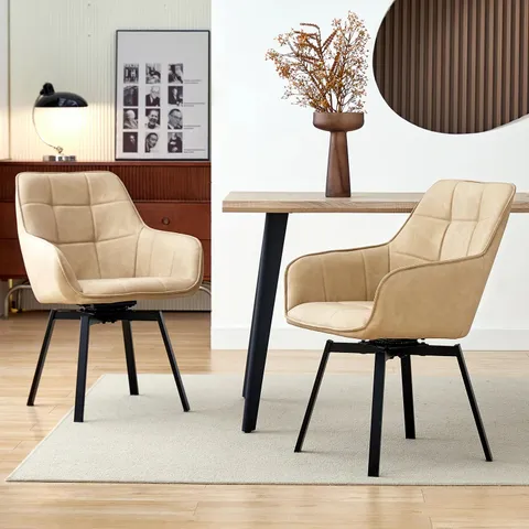 BOXED DANYL SET OF TWO CREAM PU LEATHER SWIVEL DINING CHAIRS (1 BOX)