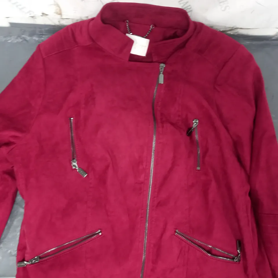 DANNII MINOGUE FAUX BIKER JACKET IN BURGUNDY SIZE 22