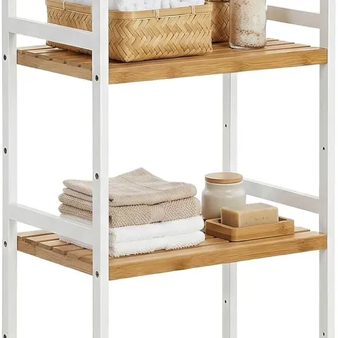 BOXED SONGMICS 4-TIER BAMBOO STORAGE RACK FOR BATHROOM - NATURAL/WHITE 