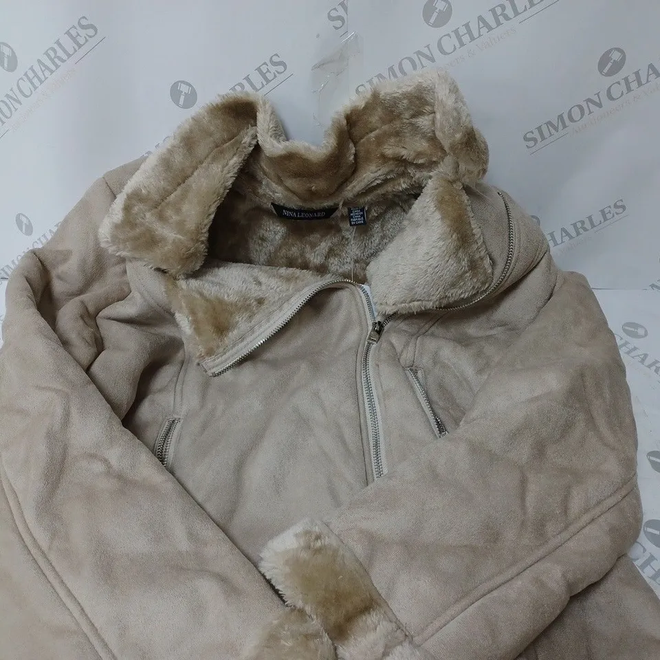 NINA LEONARD FAUX FUR JACKET LIGHT TAUPE SIZE L