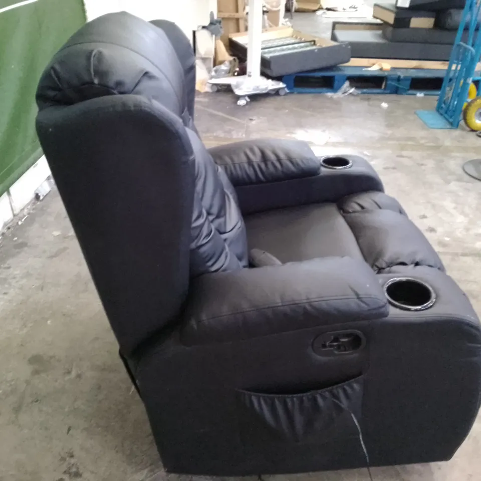MANUAL RECLINER ARMCHAIR - BLACK LEATHER