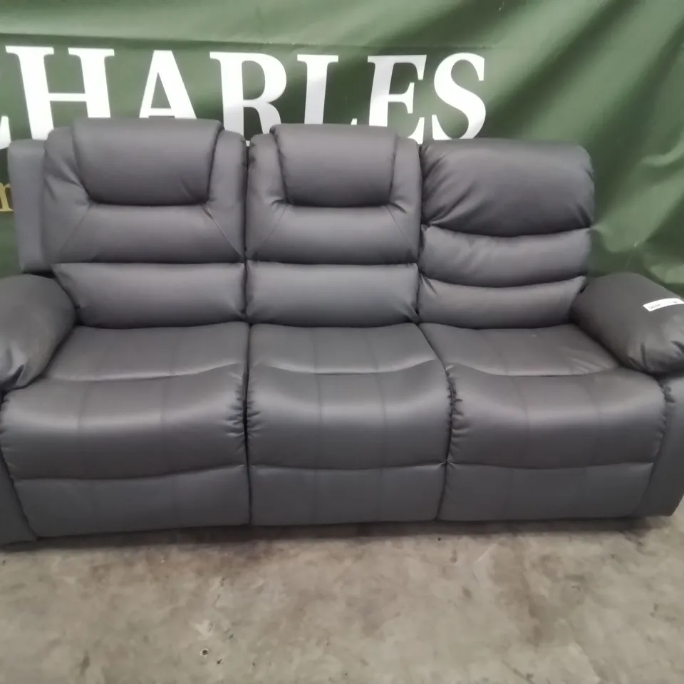 DESIGNER MANUAL RECLINING THREE SEATER SOFA GREY LEATHER 