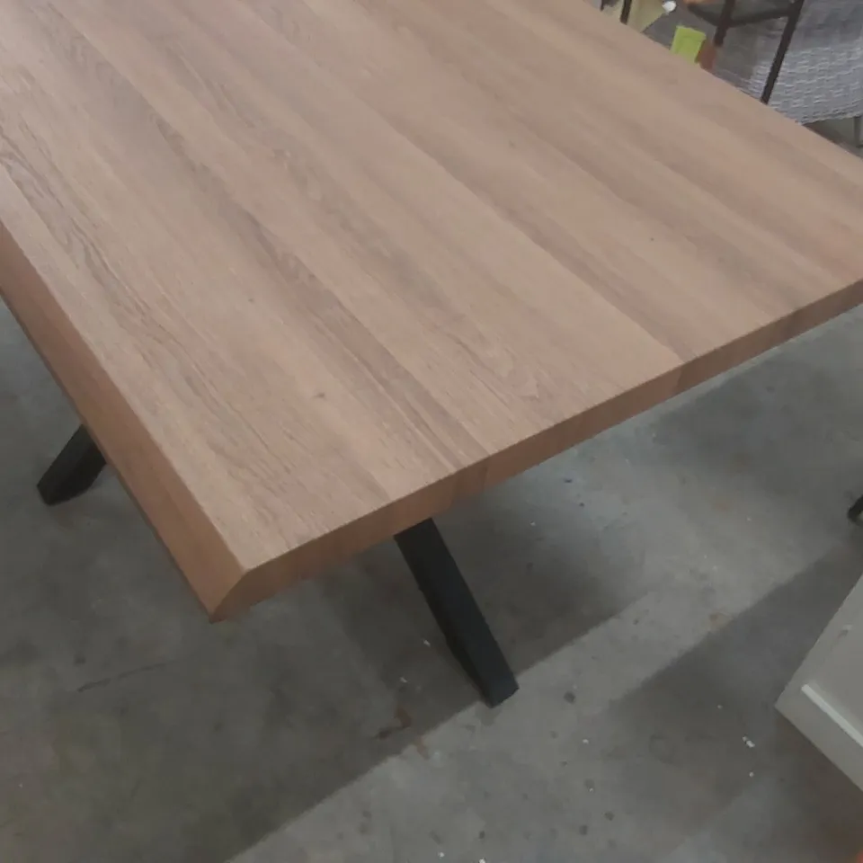 DESIGNER WOODEN DINING TABLE WITH METAL BASE
