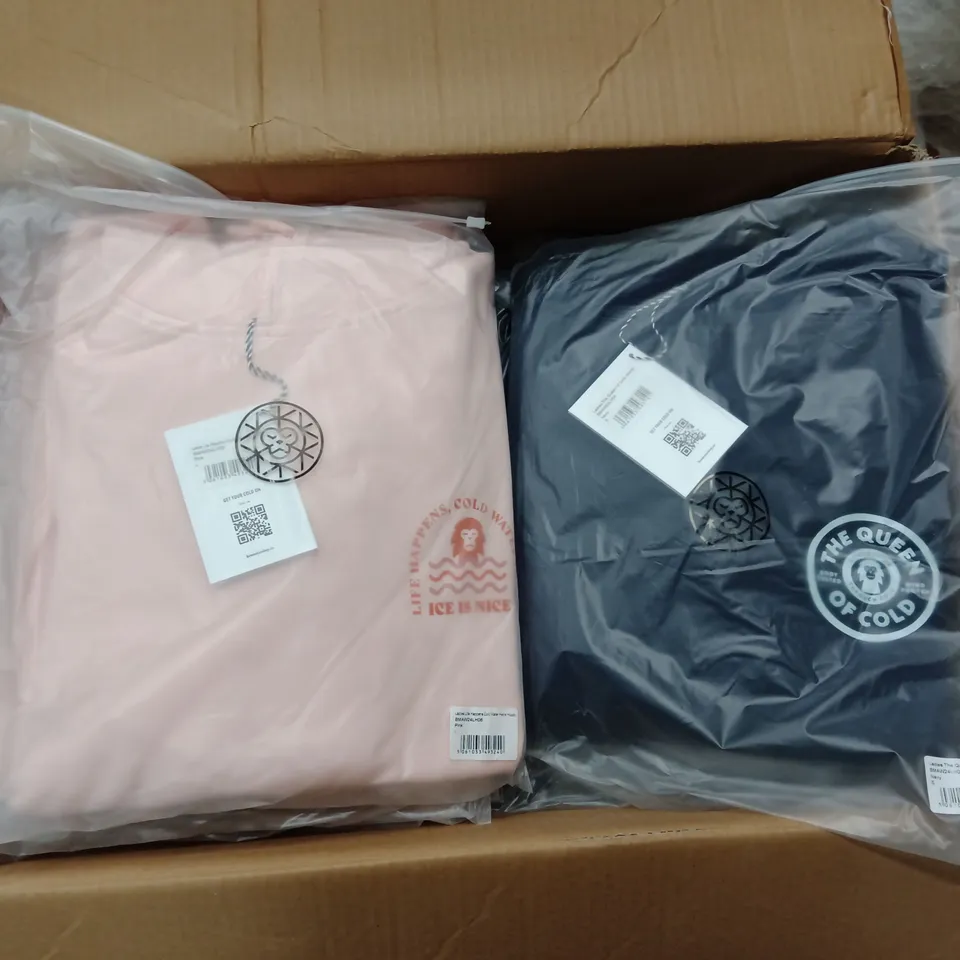BOX OF MIXED ASSORTMENT OF BRAND NEW BRASS MONKEY CLOTHING ITEMS INCLUDING - HOODIES, T-SHIRTS - MIXED SIZES - APPROXIMATELY 34 ITEMS