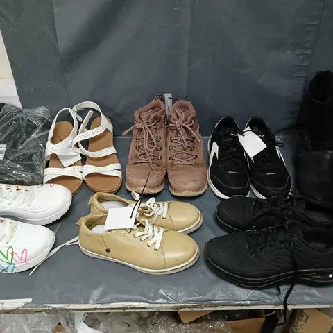 BOX OF APPROXIMATELY 12 ASSORTED PAIRS OF SHOES IN VARIOUS SIZES & STYLES & COLOURS 