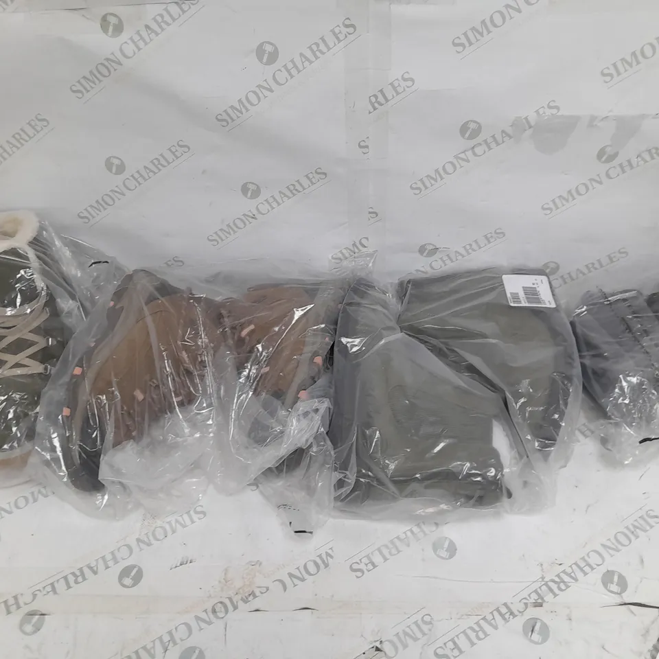 BOX OF APPROXIMATELY 8 ASSORTED UNBOXED SHOES TO INCLUDE SLIPPERS, BOOTS AND HEELS ETC. 