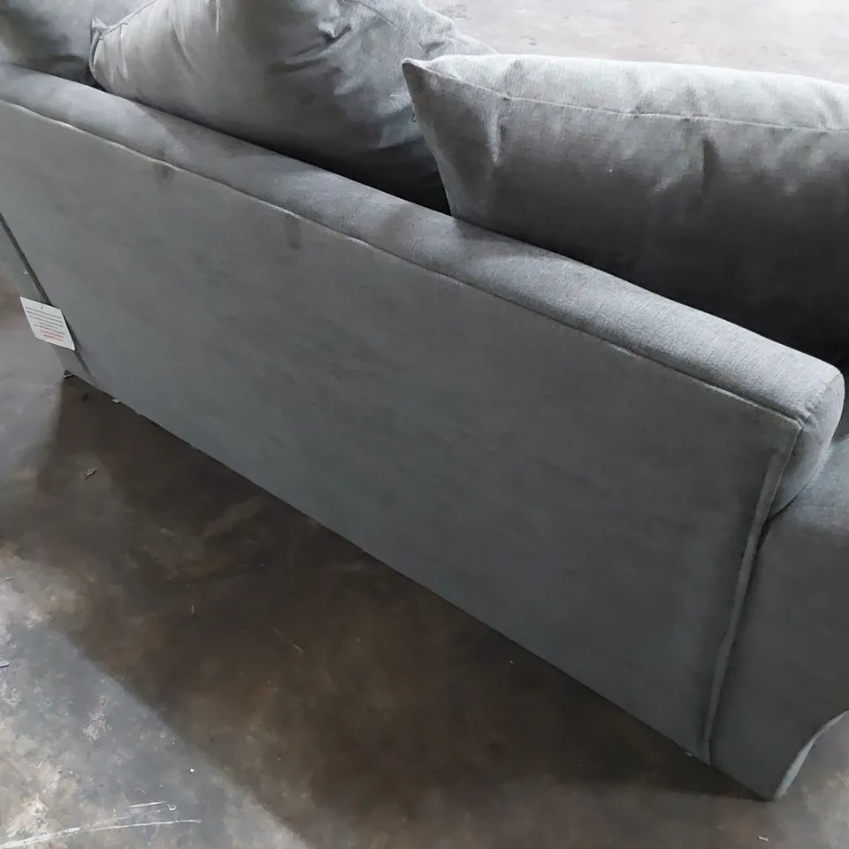 DESIGNER TWO SEATER SOFA WITH SCATTER CUSHIONS GREY FABRIC 
