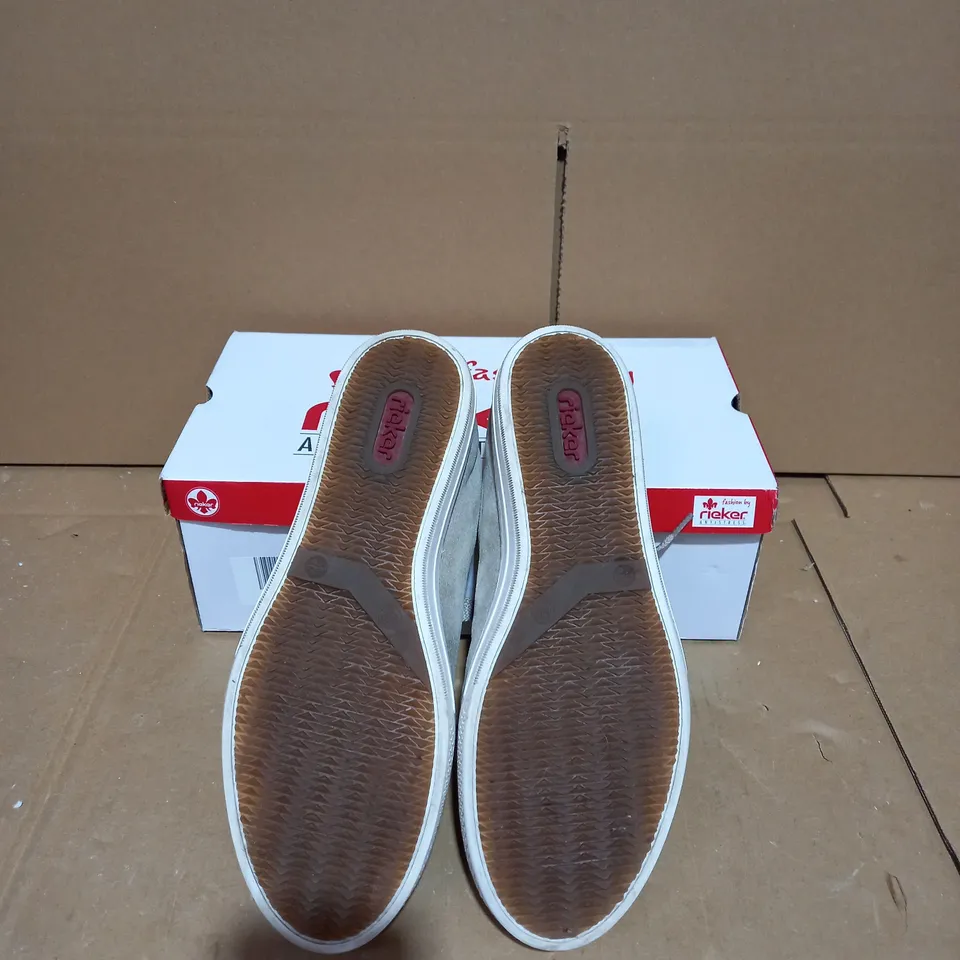 BOXED PAIR OF RIEKER GOLD METALLIC TRAINERS - SIZE 6.5