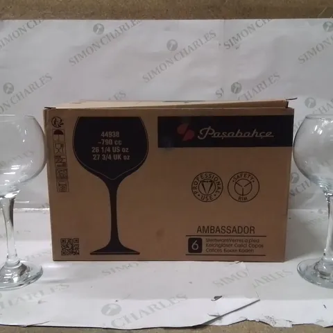 BOXED PASABAHCE GOBLET WINE GLASSES SET OF 6