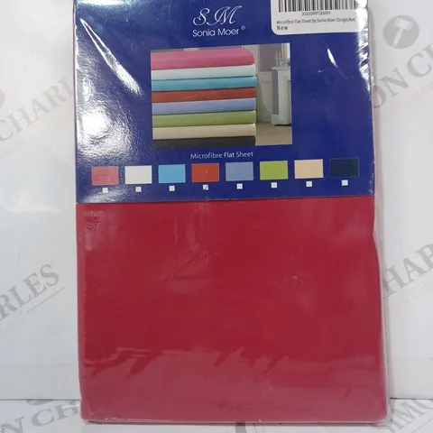 SONIA MOER MICROFIBRE FLAT SHEET IN RED - SINGLE SIZE