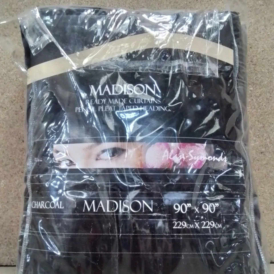 BAGGED MADISON PENCIL PLEAT FULLY LINED CURTAINS  -CHARCOAL- 90"×90"