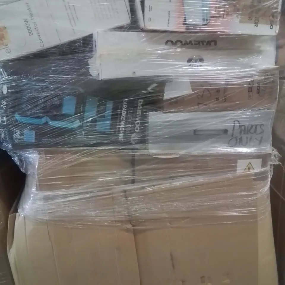 PALLET CONTAINING VARIOUS ELECTRICAL ITEMS AND HOUSEHOLD PRODUCTS TO INCLUDE:2000W CONVECTOR HEATER,KARAOKE MACHINE,1500W MULTI COOKER
